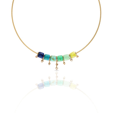 Corda Chain with Gemstone Cubes & Diamond Droplets