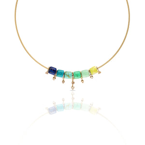 Corda Chain with Gemstone Cubes & Diamond Droplets