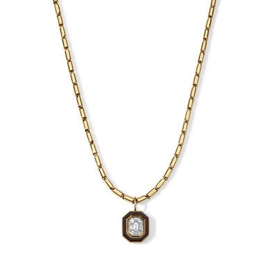 Emerald Cut Enamel Frame Necklace