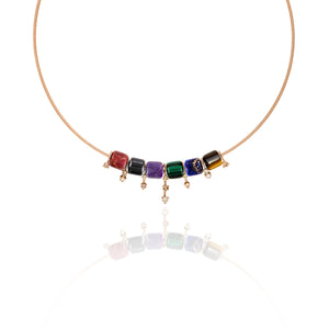 Corda Chain with Gemstone Cubes & Diamond Droplets